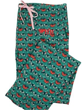 Roller Rabbit Green Holiday Animal Print Men’s Pajama Pants with Red Accents